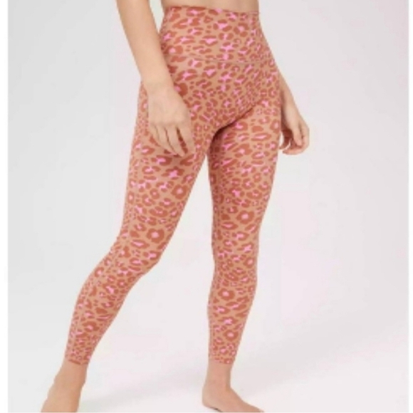 Aerie Offline 7/8 Ankle Leggings High Rise Pink Leopard Animal Print Activewear - Picture 8 of 8